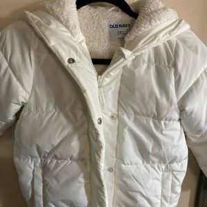 Sherpa-Lined Hooded Puffer Jacket for Girls Small (6-7) NEW Solid White Coat